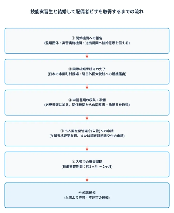 技能実習生と結婚して、配偶者ビザの申請をする場合の一般的な流れ